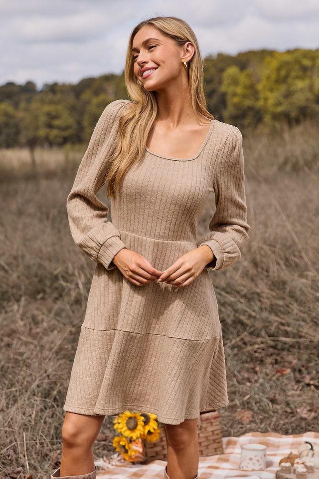 knit dress with puff sleeves Long Puff Sleeve Jacquard Knit Dress