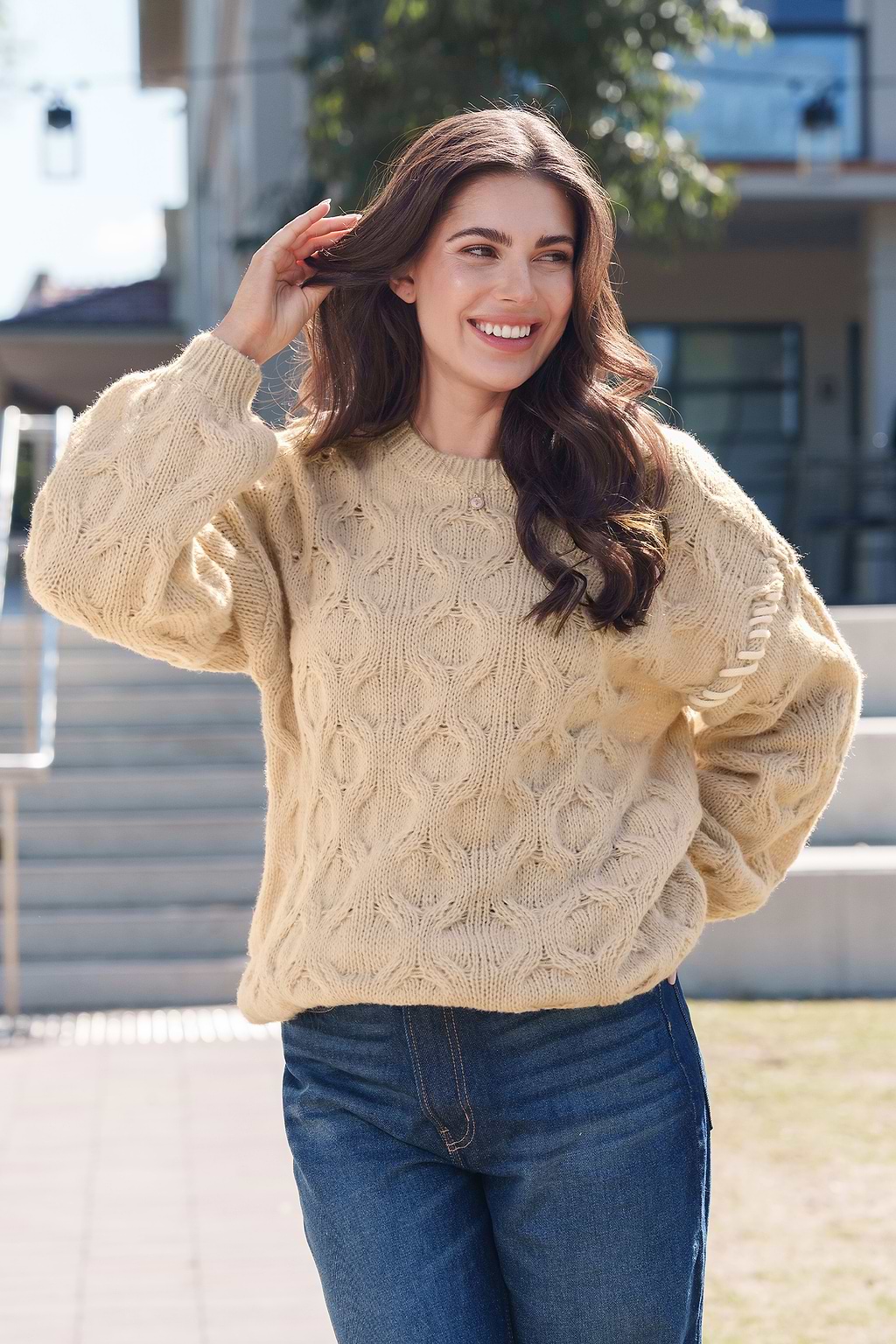 Cable Knit Round Neck Sweater