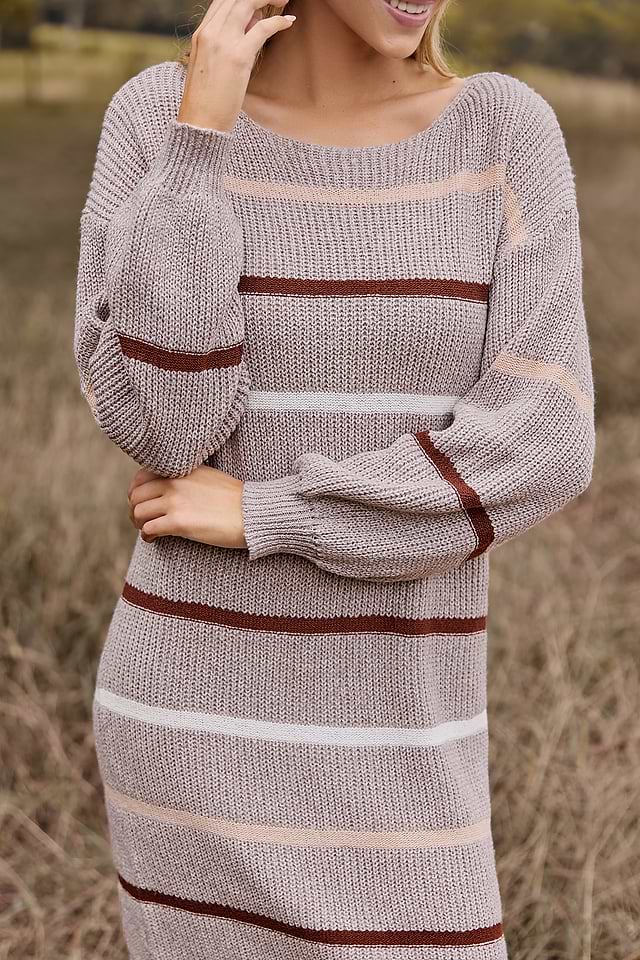 brown striped sweater dress ASOS DESIGN midi sweater dress in brown tonal stripe