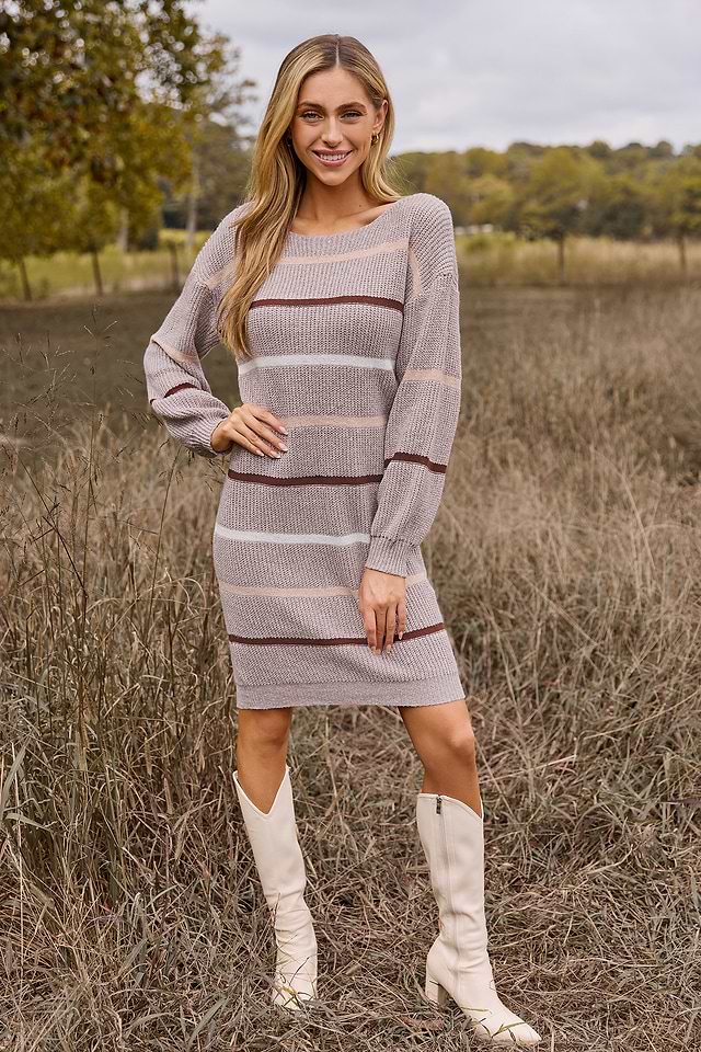 brown striped sweater dress Brown Striped Sweater Dress Small