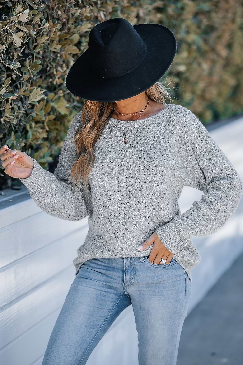 Light Grey Round Neck Long Sleeve Jumper