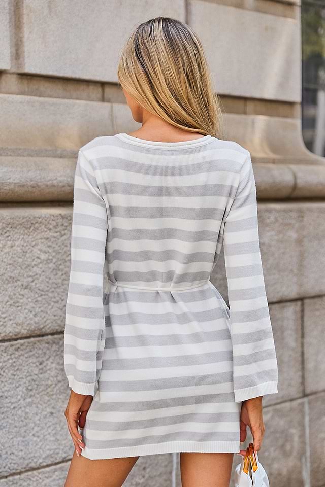 slim fit dress slacks Heather Grey Striped Knit Long Sleeve Maternity Midi Sweater Dress –  PinkBlush
