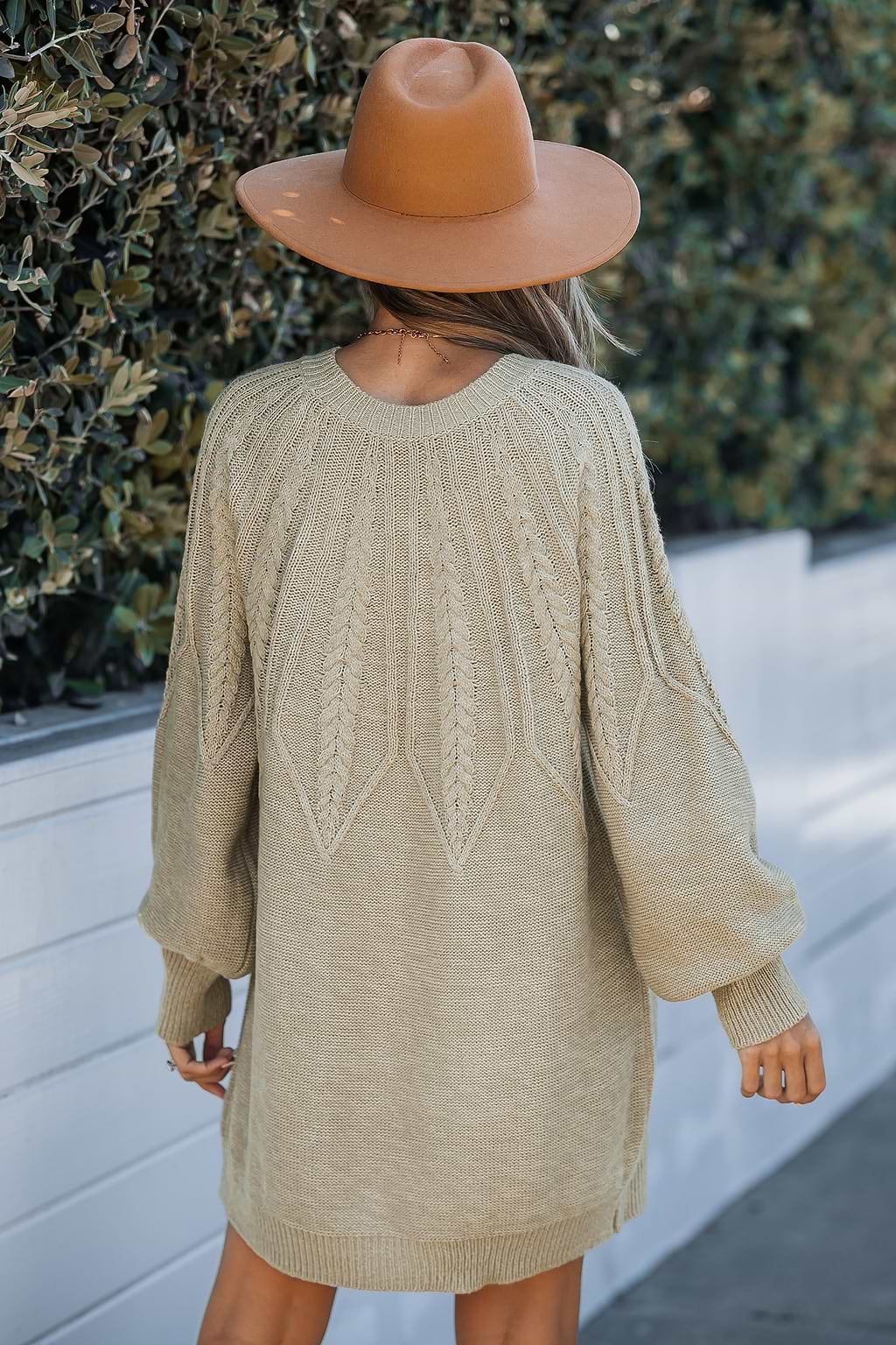 Khaki Round Neck Long Sleeve Mini Jumper Dress