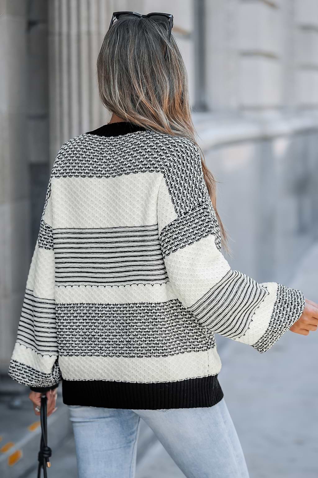 Black & White Colorblock Long Sleeve Sweater