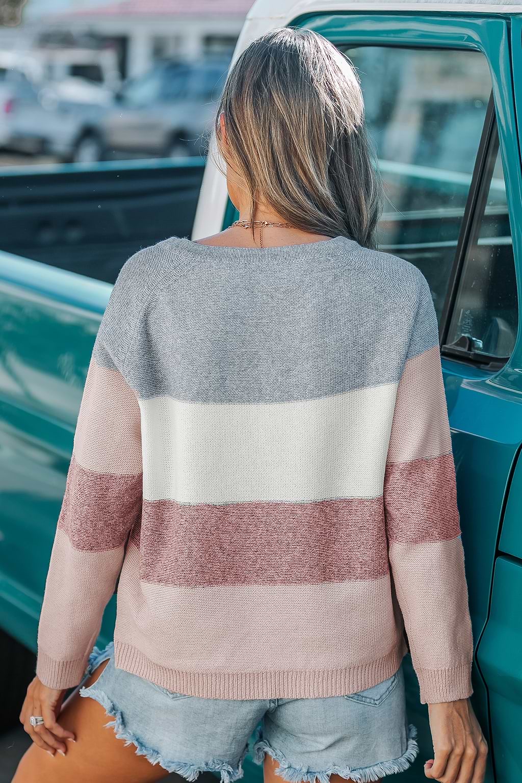 Colorblock Long Sleeve Henley Sweater
