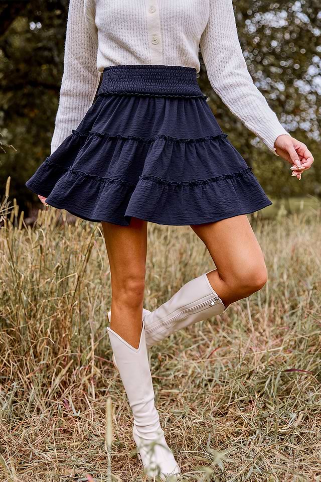 Jupe Bleue à Volants Pretty Little Thing Taille 8 - Style Mini - Coton - Portée Une Fois