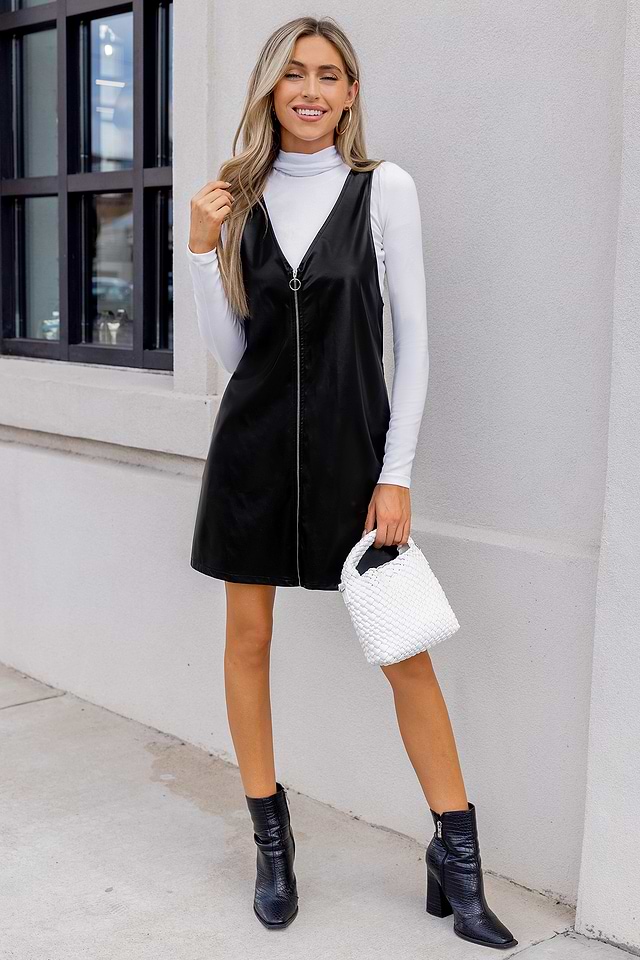 faux leather zipper dress Black Leather Zip Front Dress Small / Black main image 0