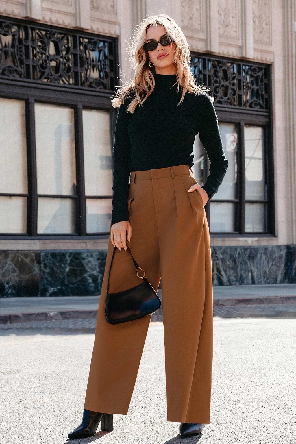 Coffee Brown Pleated Wide Leg Pants