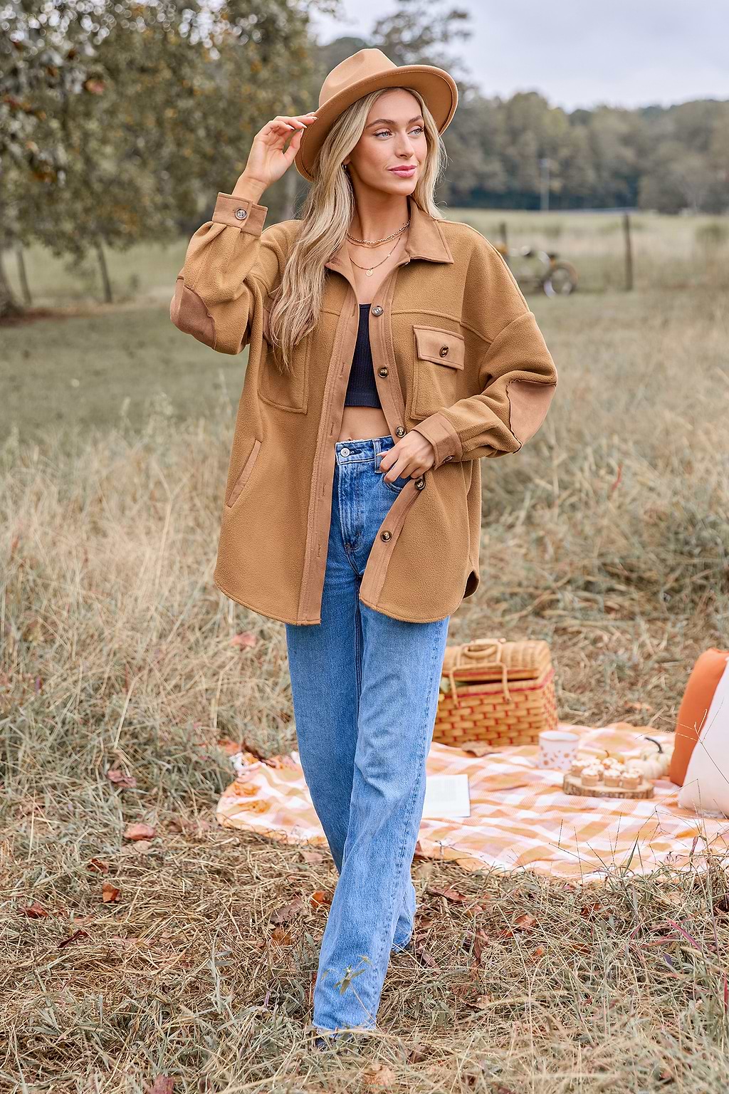 Light Brown Collared Long Sleeve Button Up Shacket