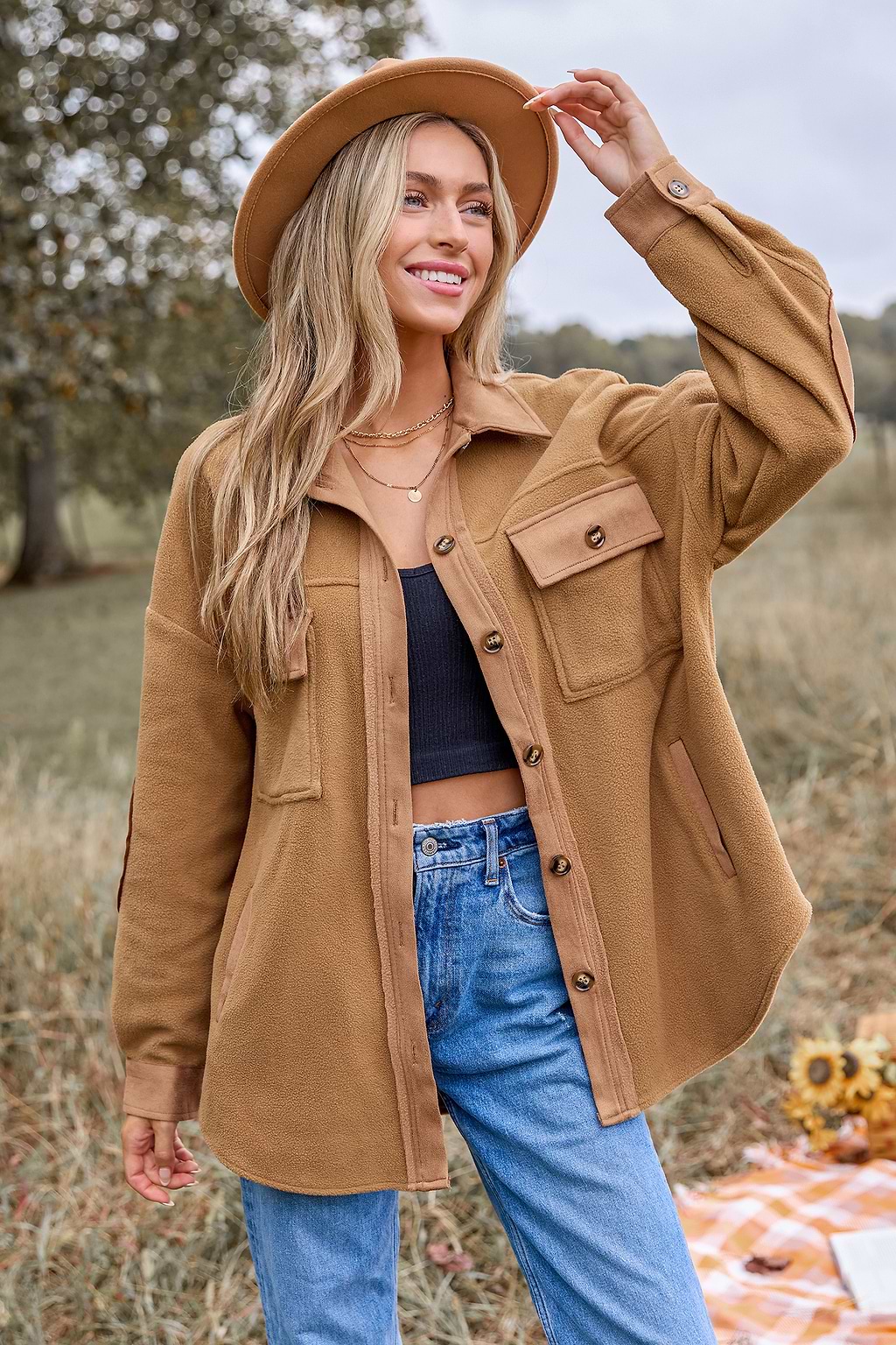 Light Brown Collared Long Sleeve Button Up Shacket