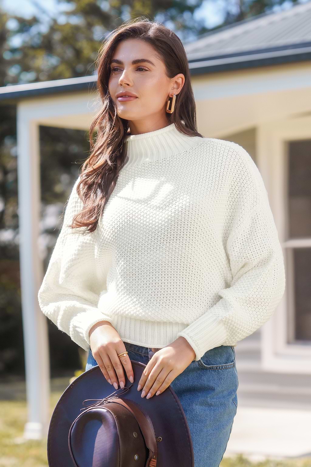 White Long Sleeve Mockneck Jumper