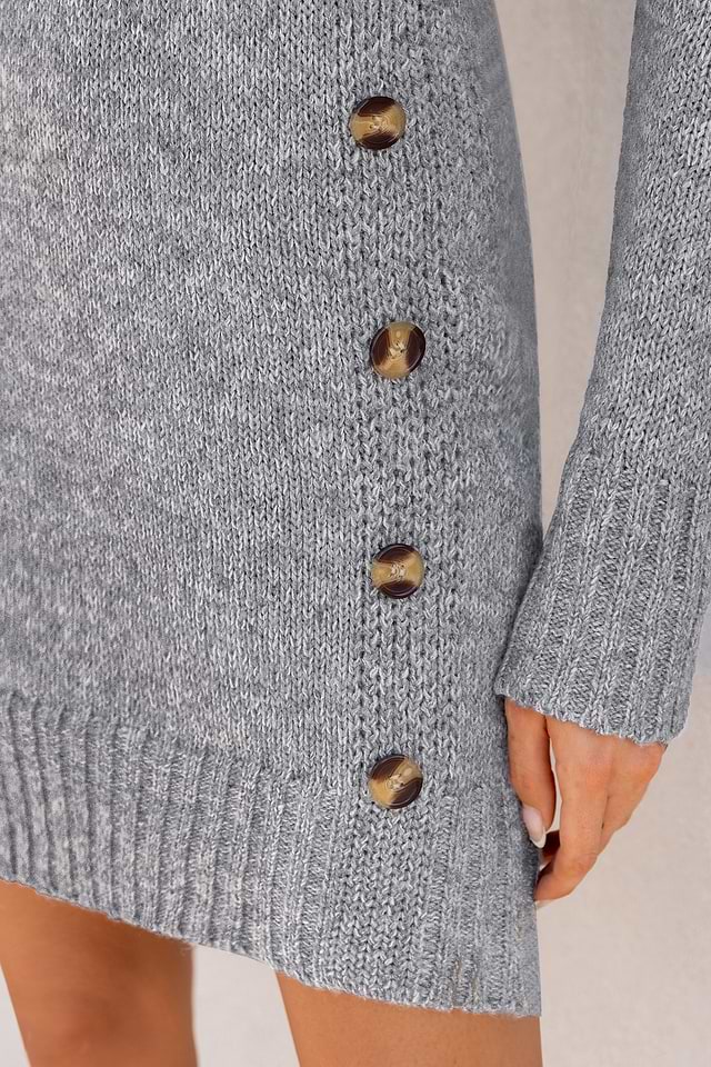 Grey Collared Long Sleeve Mini Sweater Dress