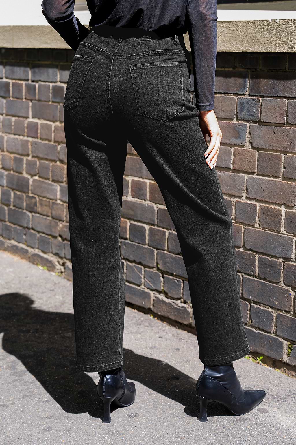 Black Straight Leg High Waist Jeans