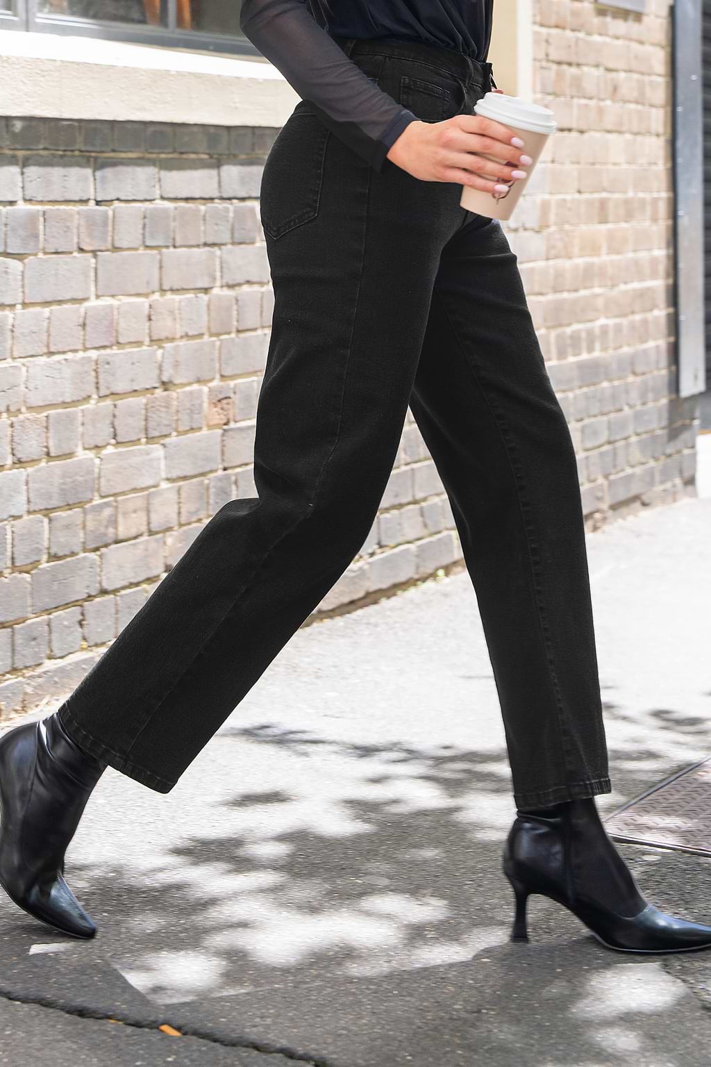 Black Straight Leg High Waist Jeans