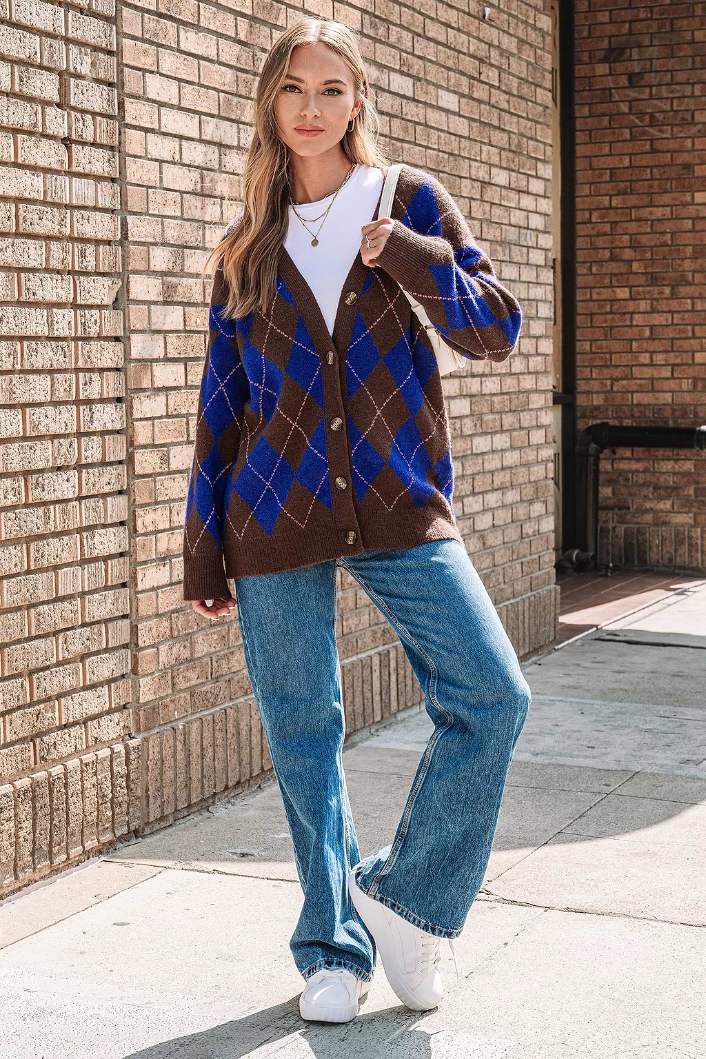 Brown & Blue Argyle Button Up Cardigan