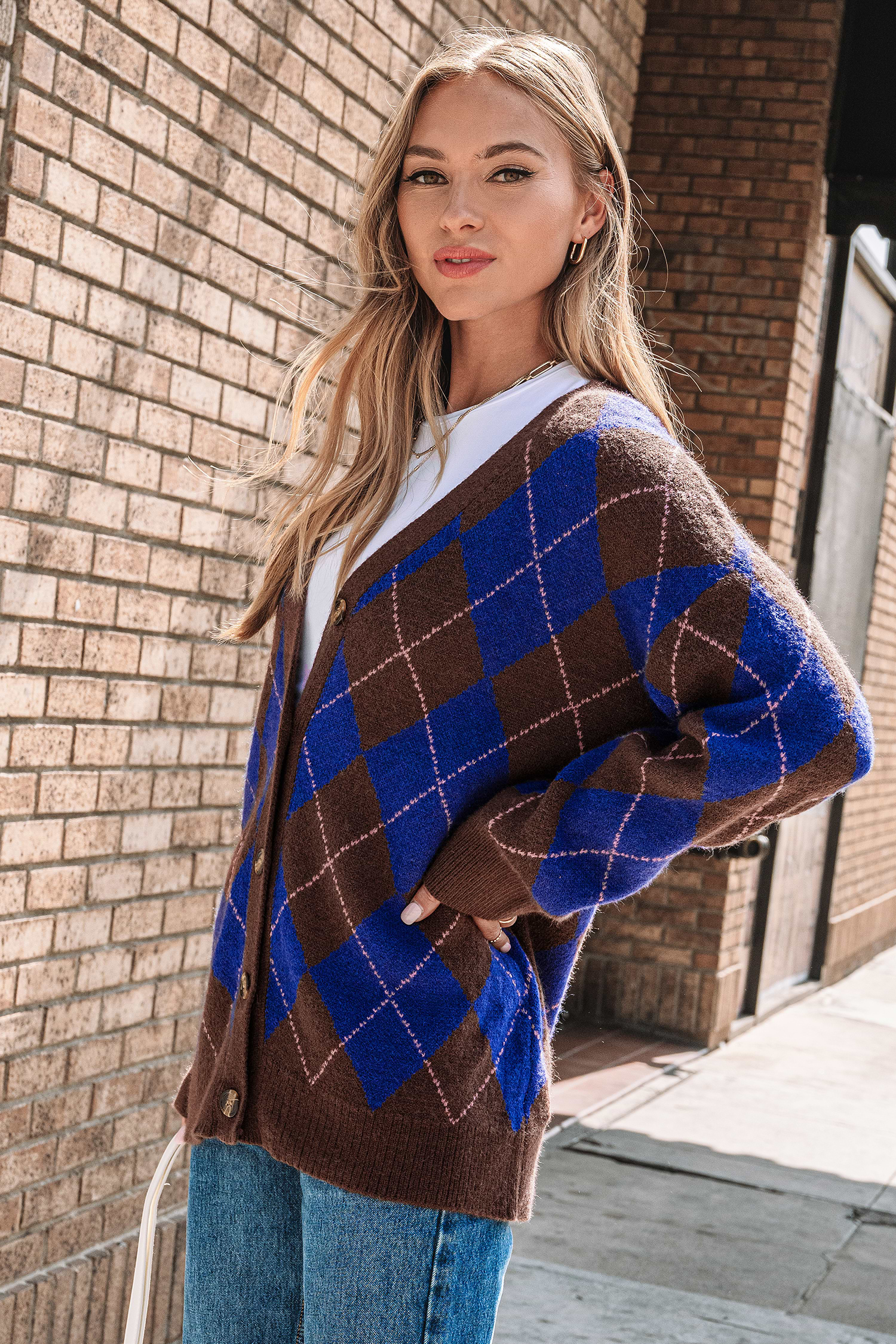 mideal plaid pattern cardigan (blue)