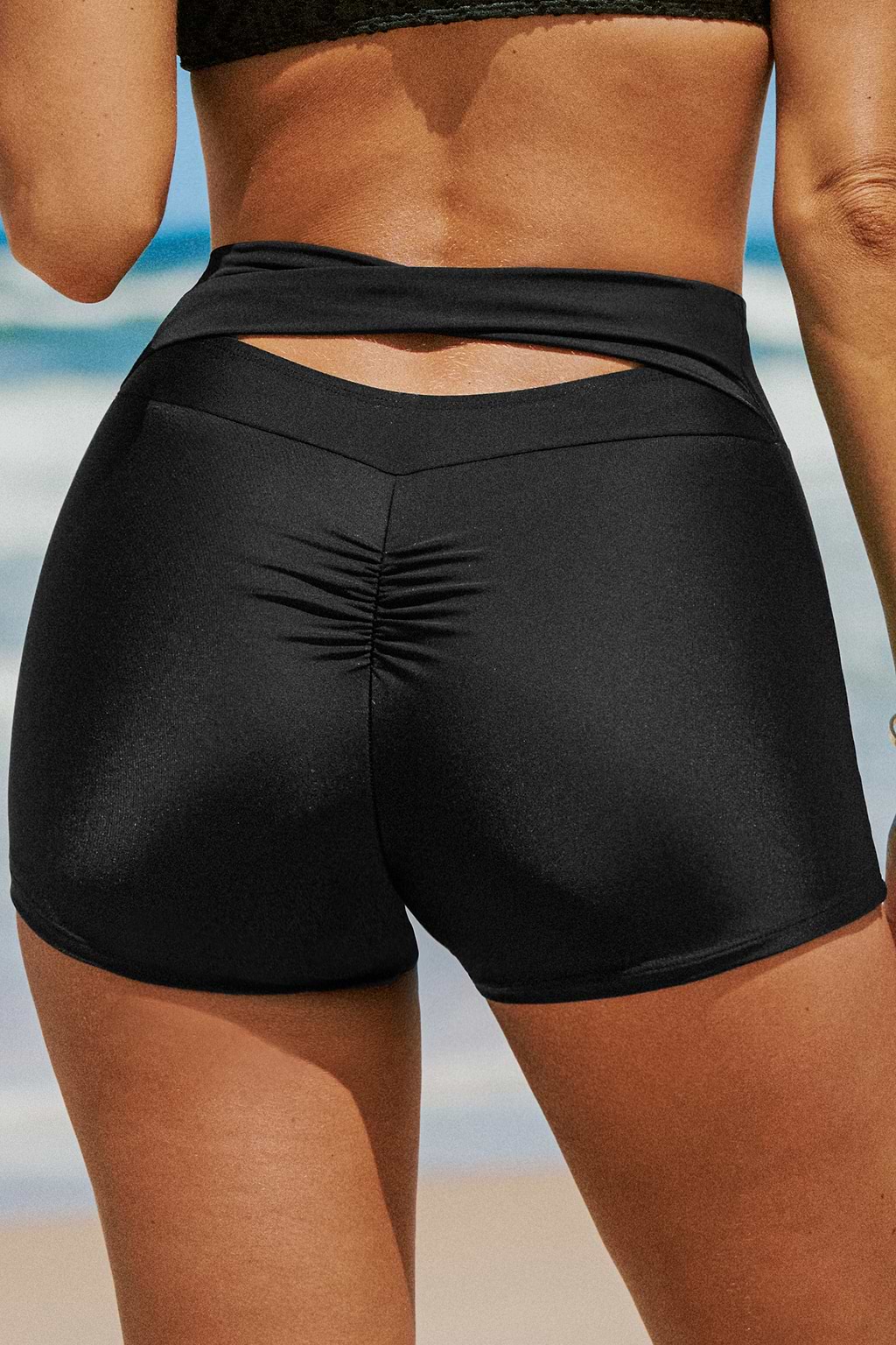 Black High-Waisted Swim Shorts