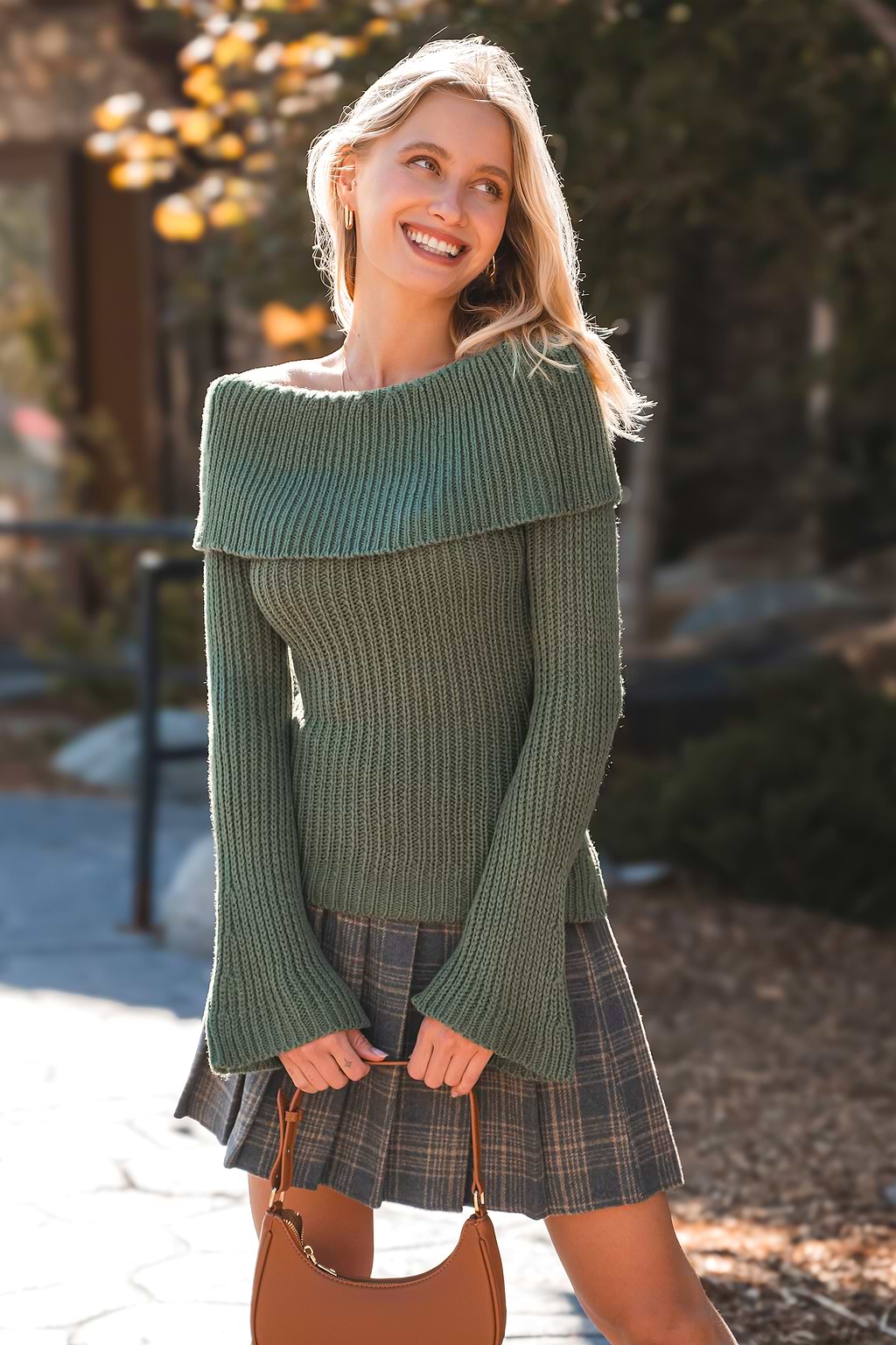 Olive Off-Shoulder Long Sleeve Sweater