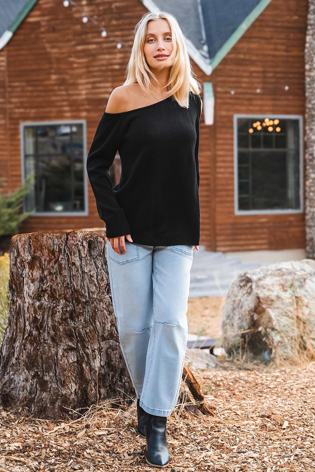 Black One-Shoulder Cutout Sweater