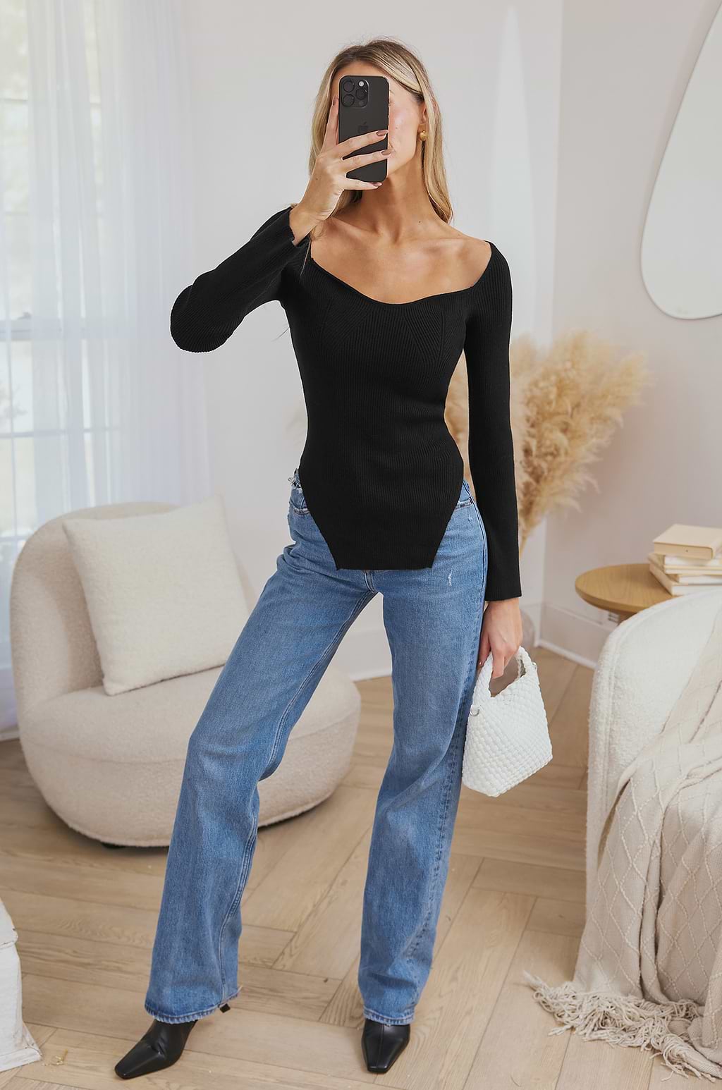 Black Sweetheart Long Sleeve Knit Top