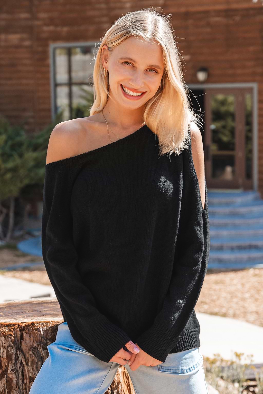 Black One-Shoulder Cutout Sweater