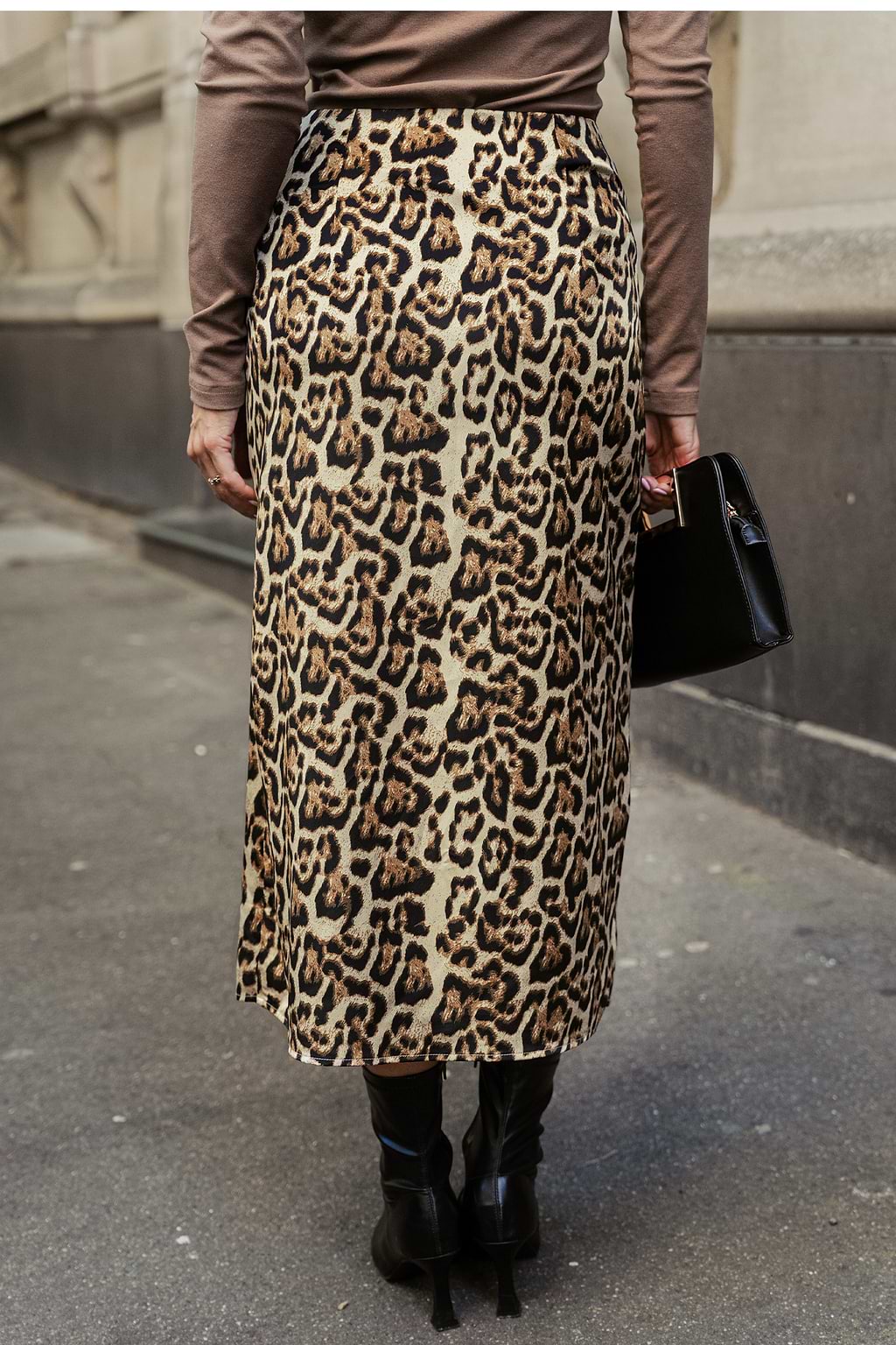 Satin Leopard Midi Skirt