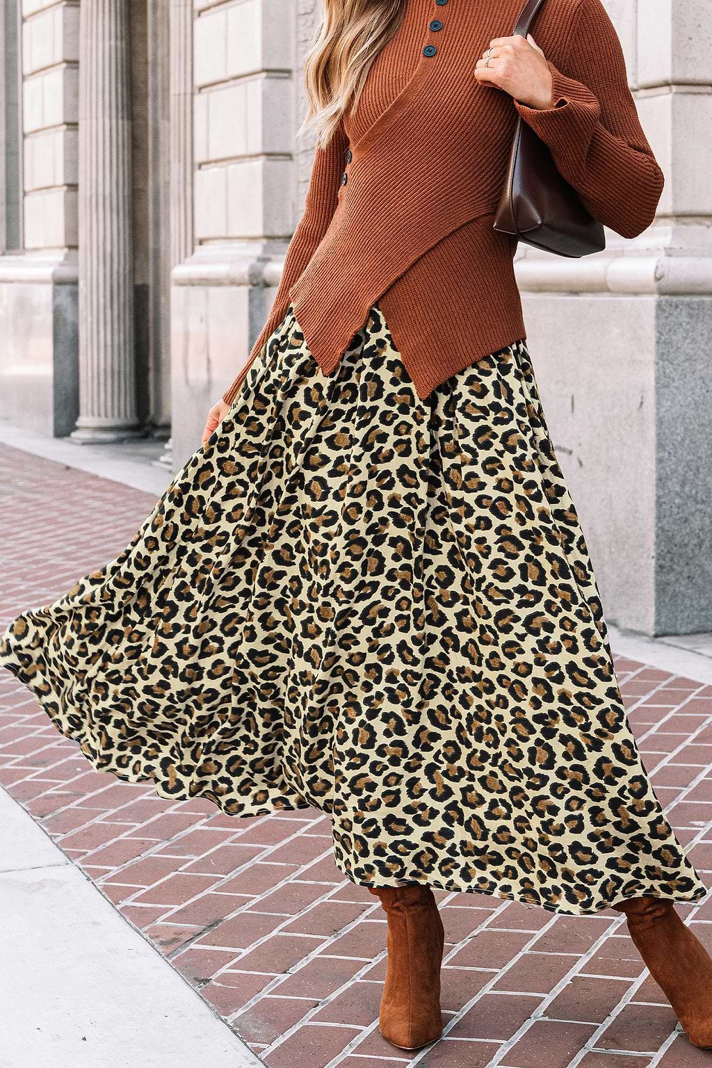 Leopard Print Pleated Maxi Skirt