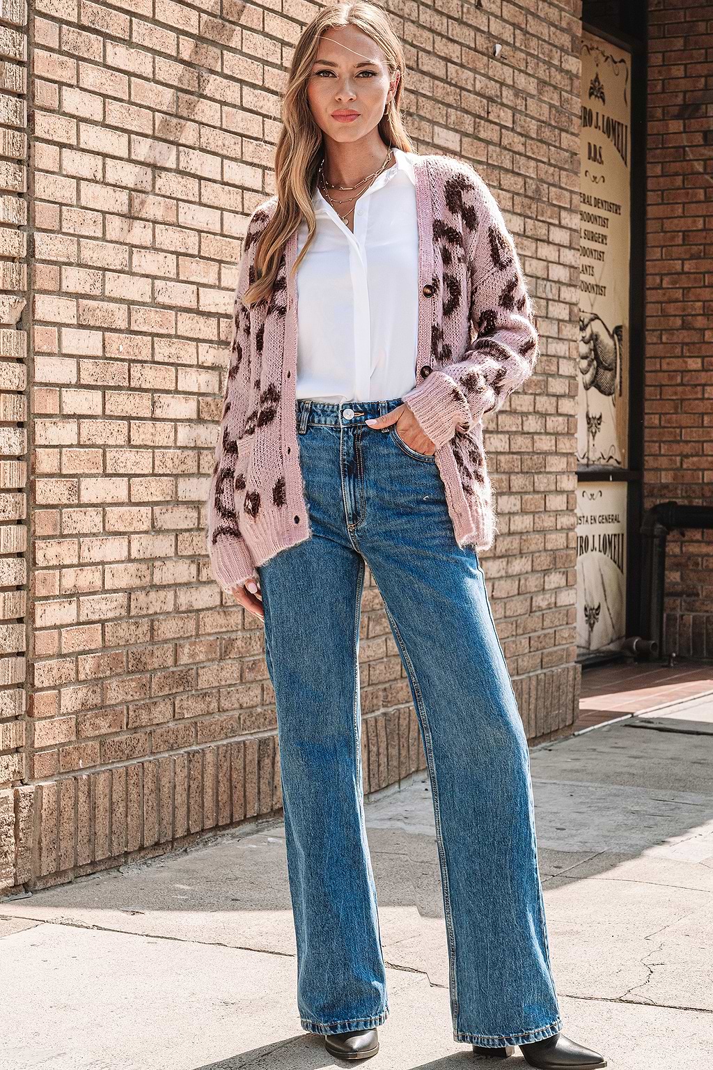 Pink Leopard Front Button Cardigan