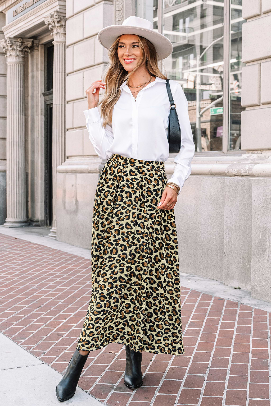 Leopard Print Pleated Maxi Skirt