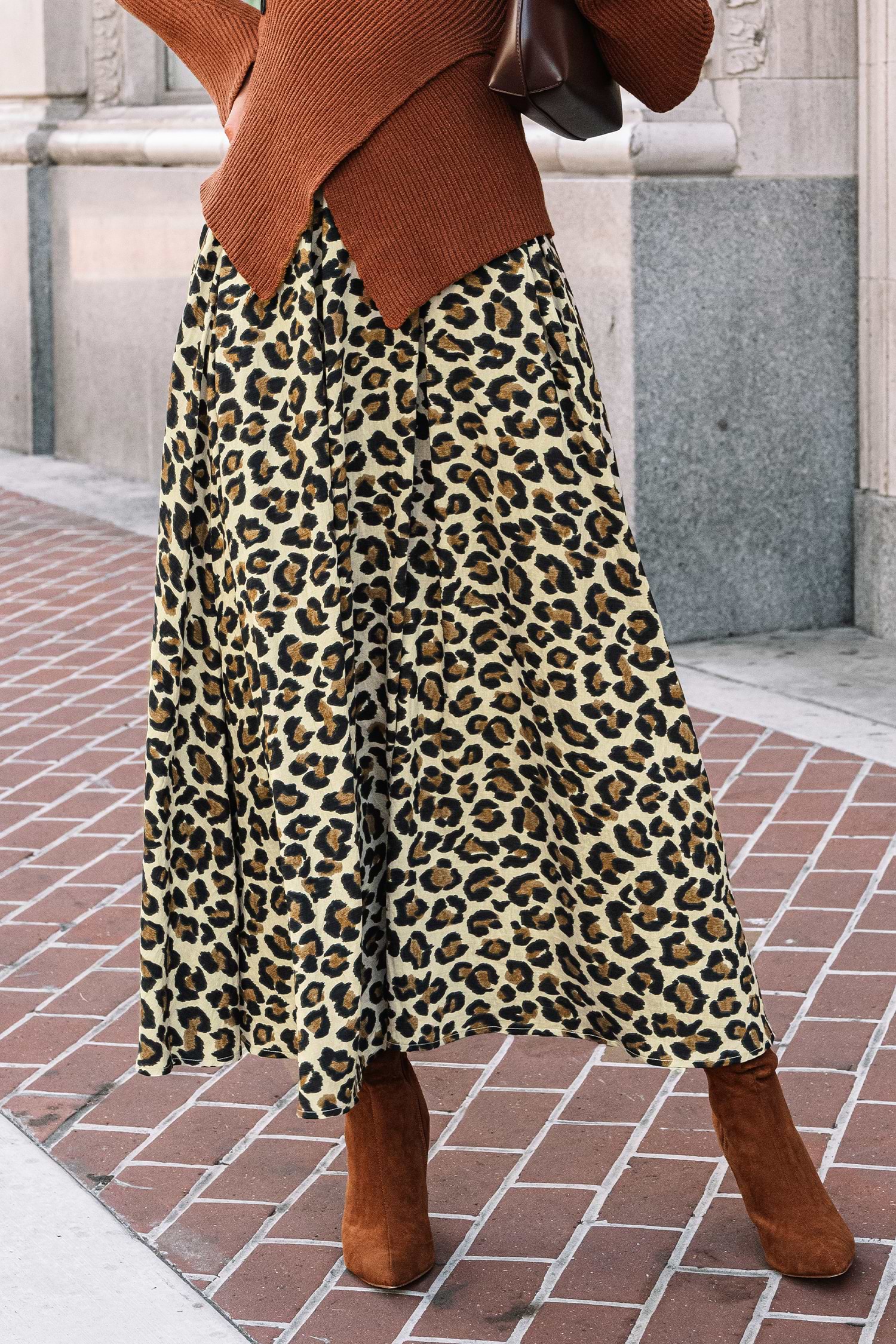 Leopard Print Pleated Maxi Skirt