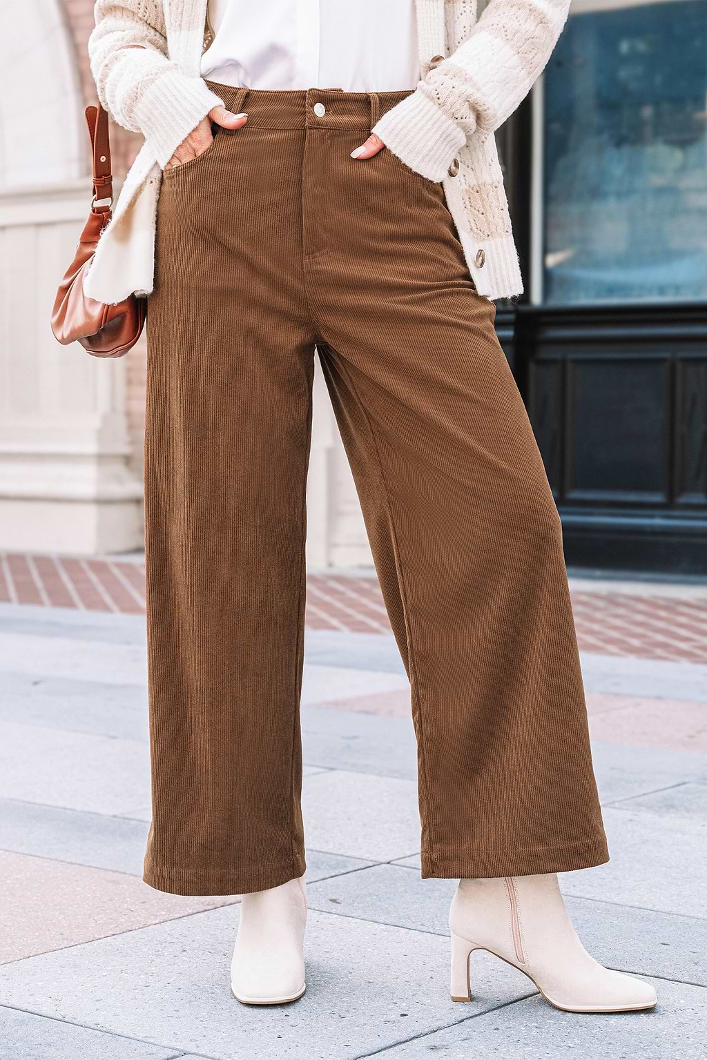 Brown Corduroy Straight Leg Pants