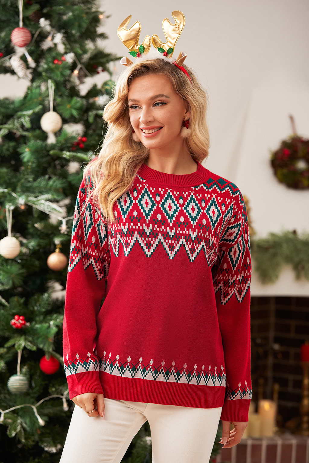Red Festive Holiday Crewneck Sweater