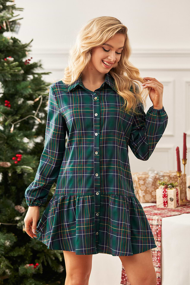 long sleeve green plaid dress Sweet Beyond Plaid Sherril Long Sleeve Maxi Dress