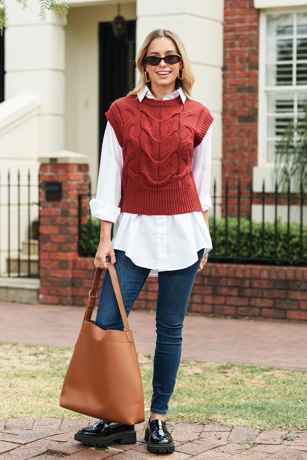 Brown Cable Knit Cap Sleeve Sweater Top