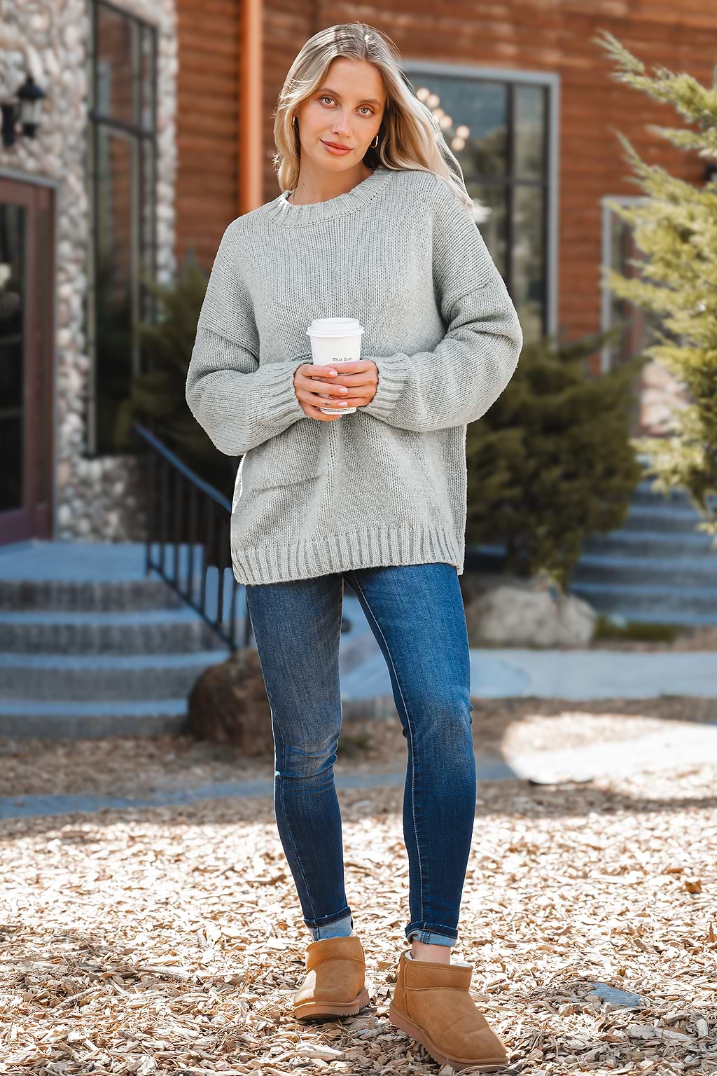 Grey Knit Slouchy Long Sleeve Jumper