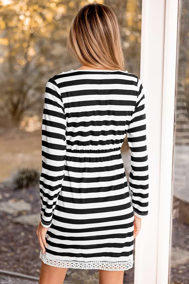 Black & White Stripe Cinched Waist Mini Dress Black & White Stripe Cinched Waist Mini Dress