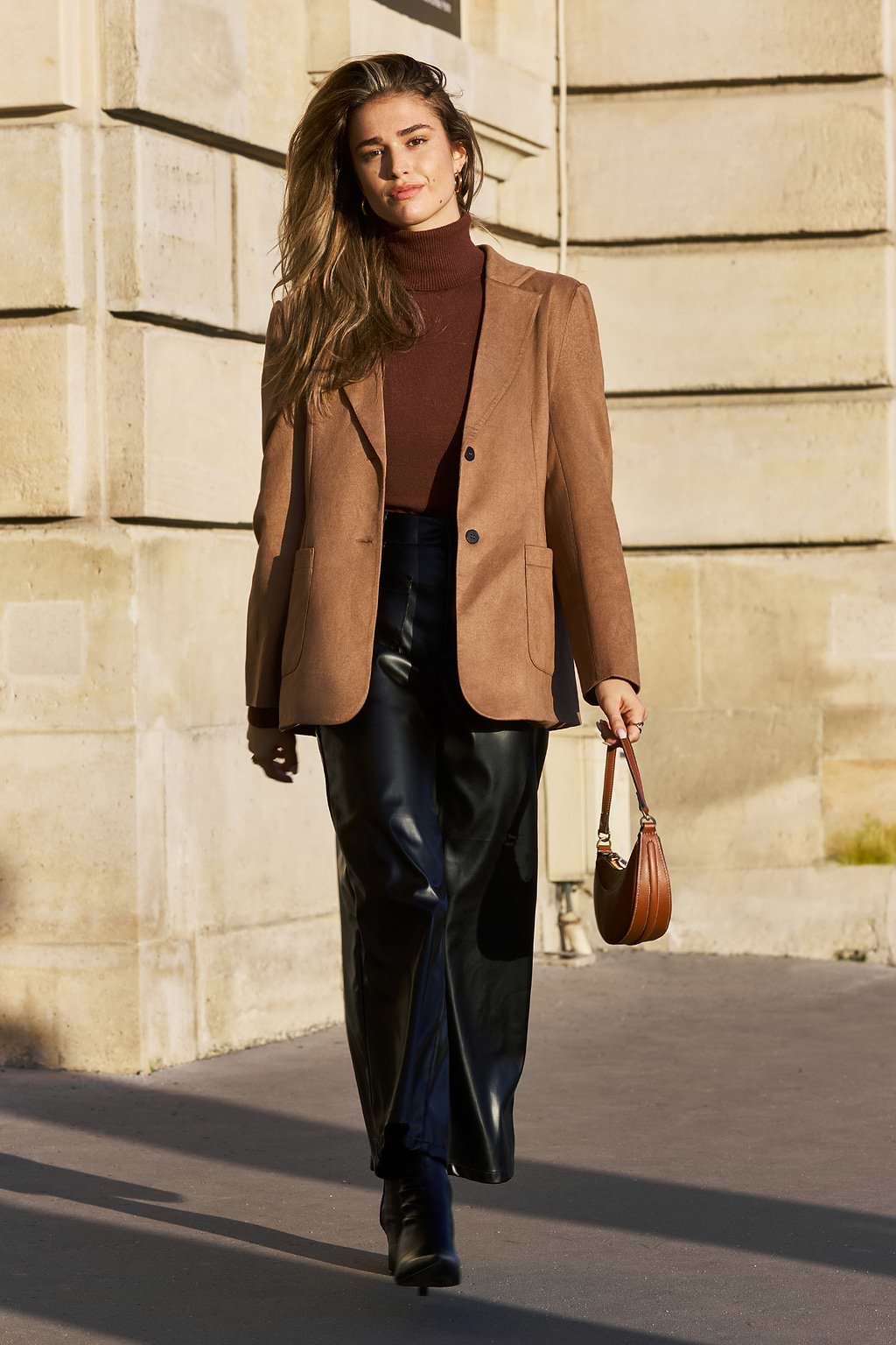 Brown Faux Suede Dual Button Blazer