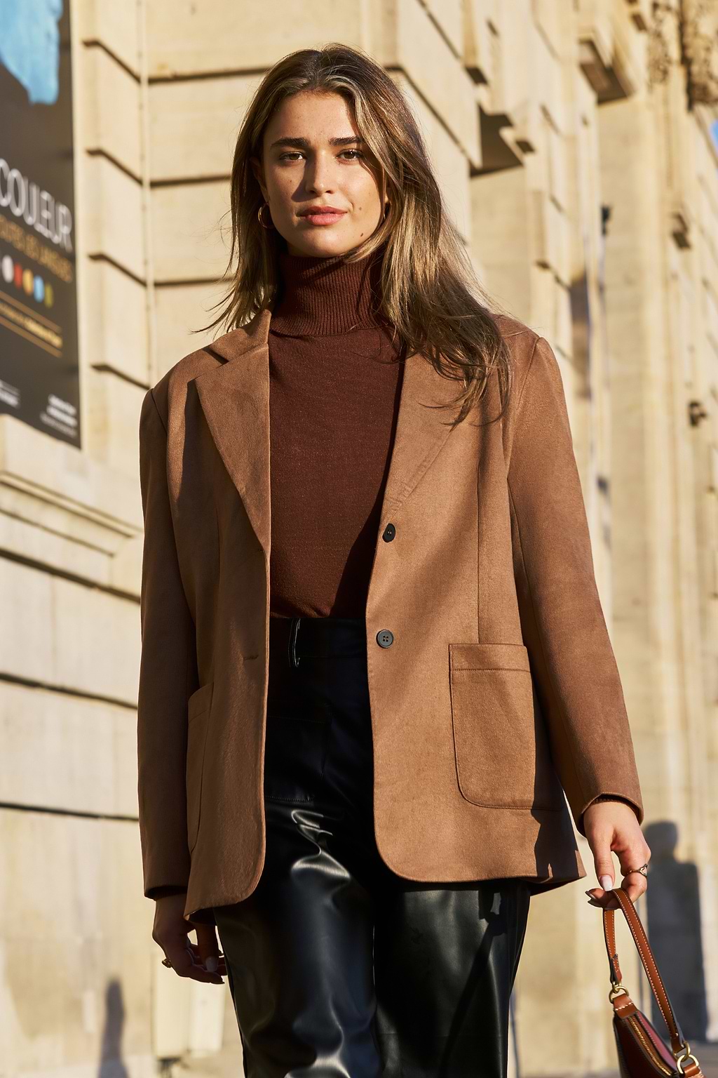 Brown Faux Suede Dual Button Blazer