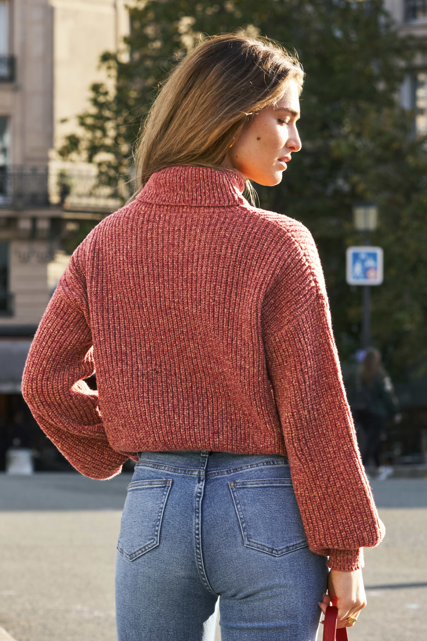 Brick Red Long Sleeve Turtleneck Sweater
