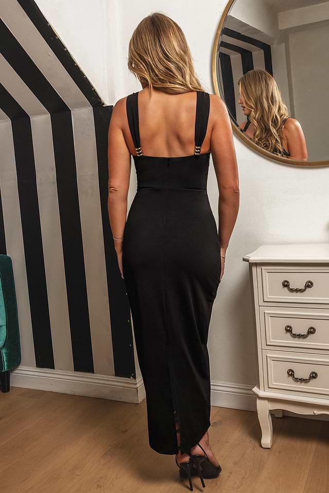 black diamond neck dress Miranda Black Diamond Bandage Midi Dress main image 0