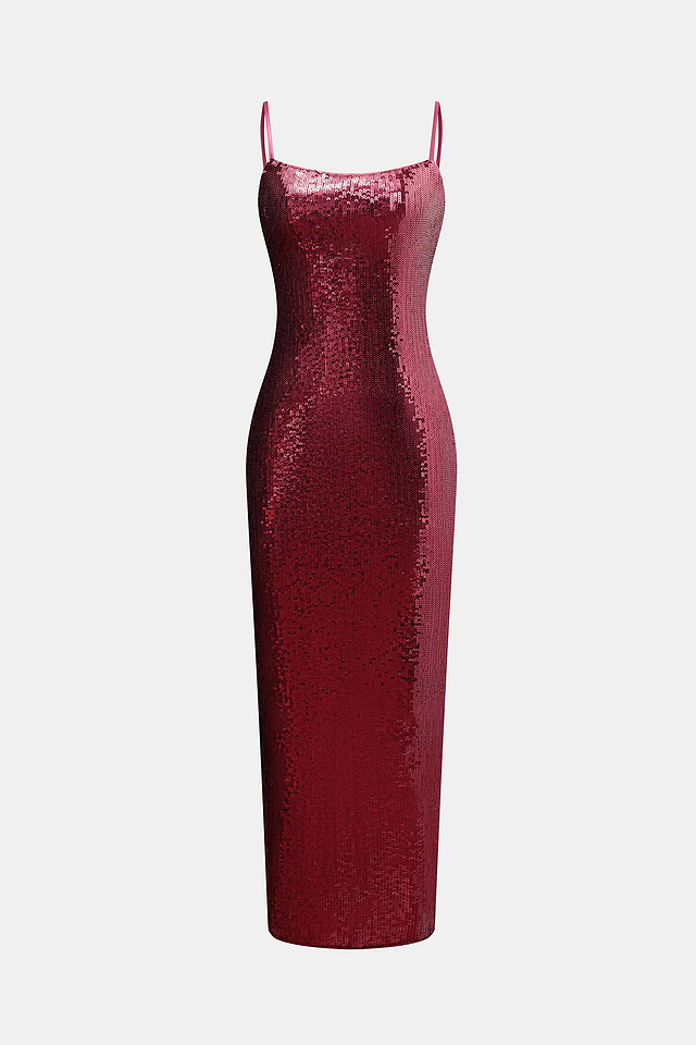 knee length dresses for ladies Red Sequin Midi Dress main image 1