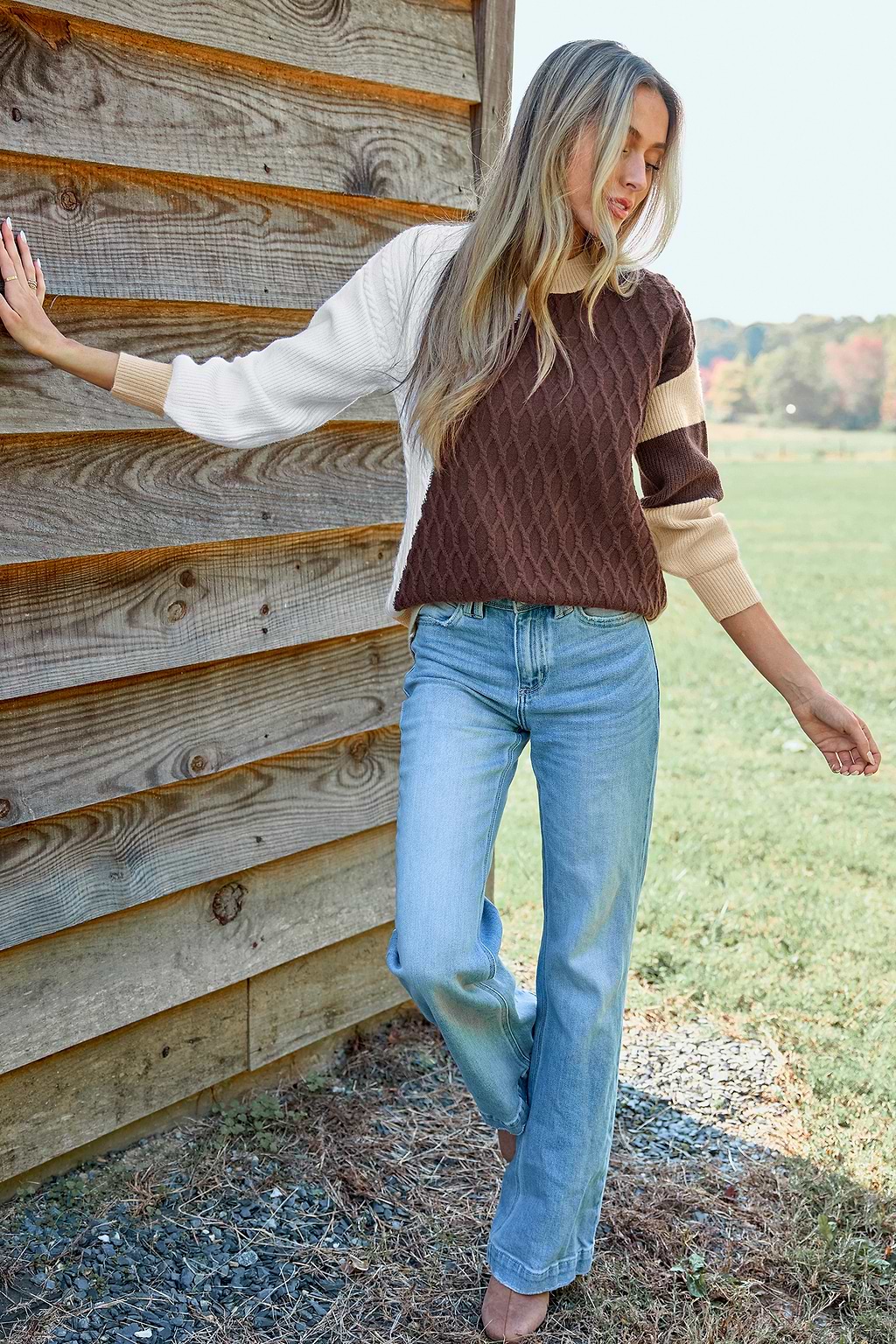 Colorblock Long Sleeve Round Neck Sweater