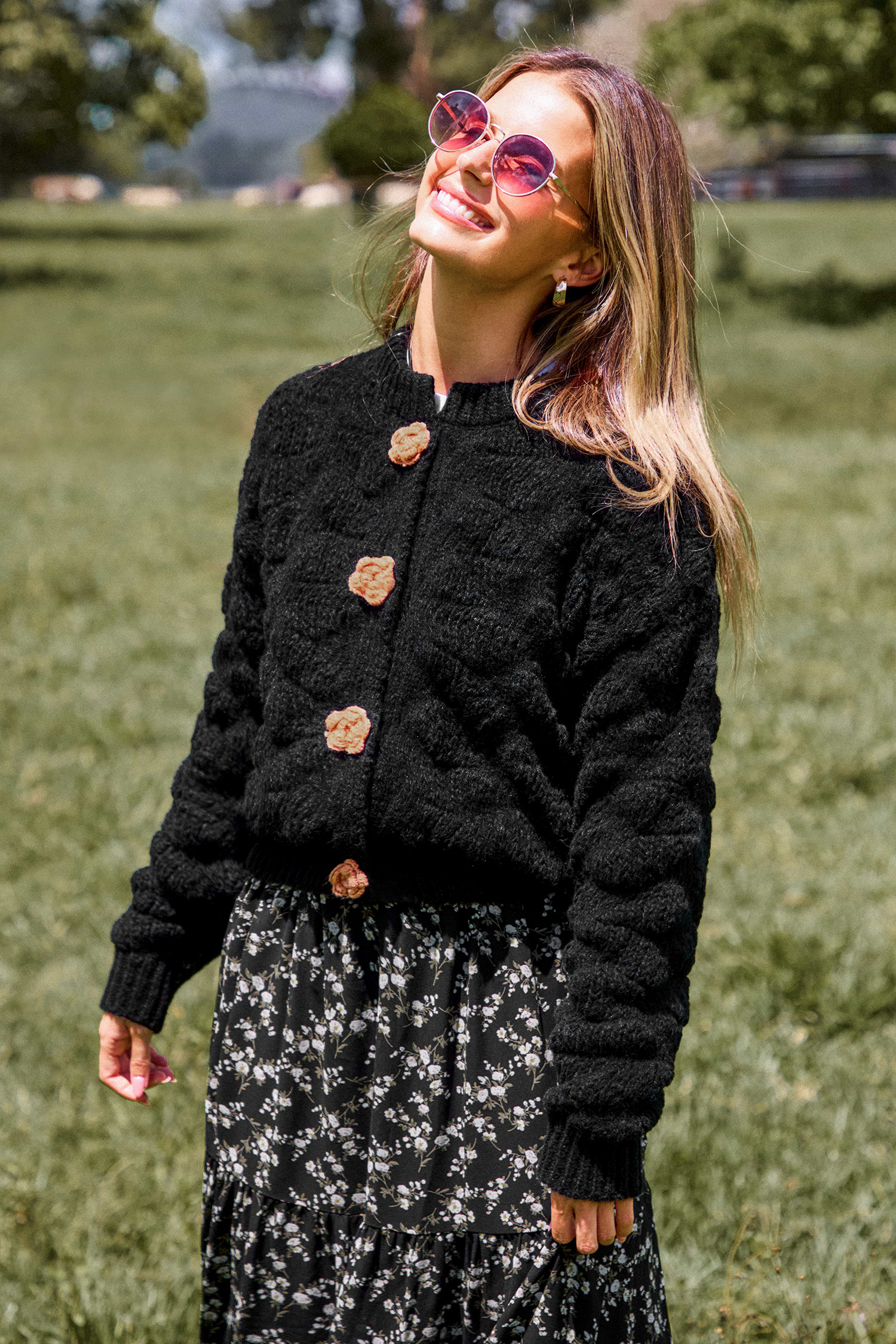 Black Cable Knit Long Sleeve Cardigan