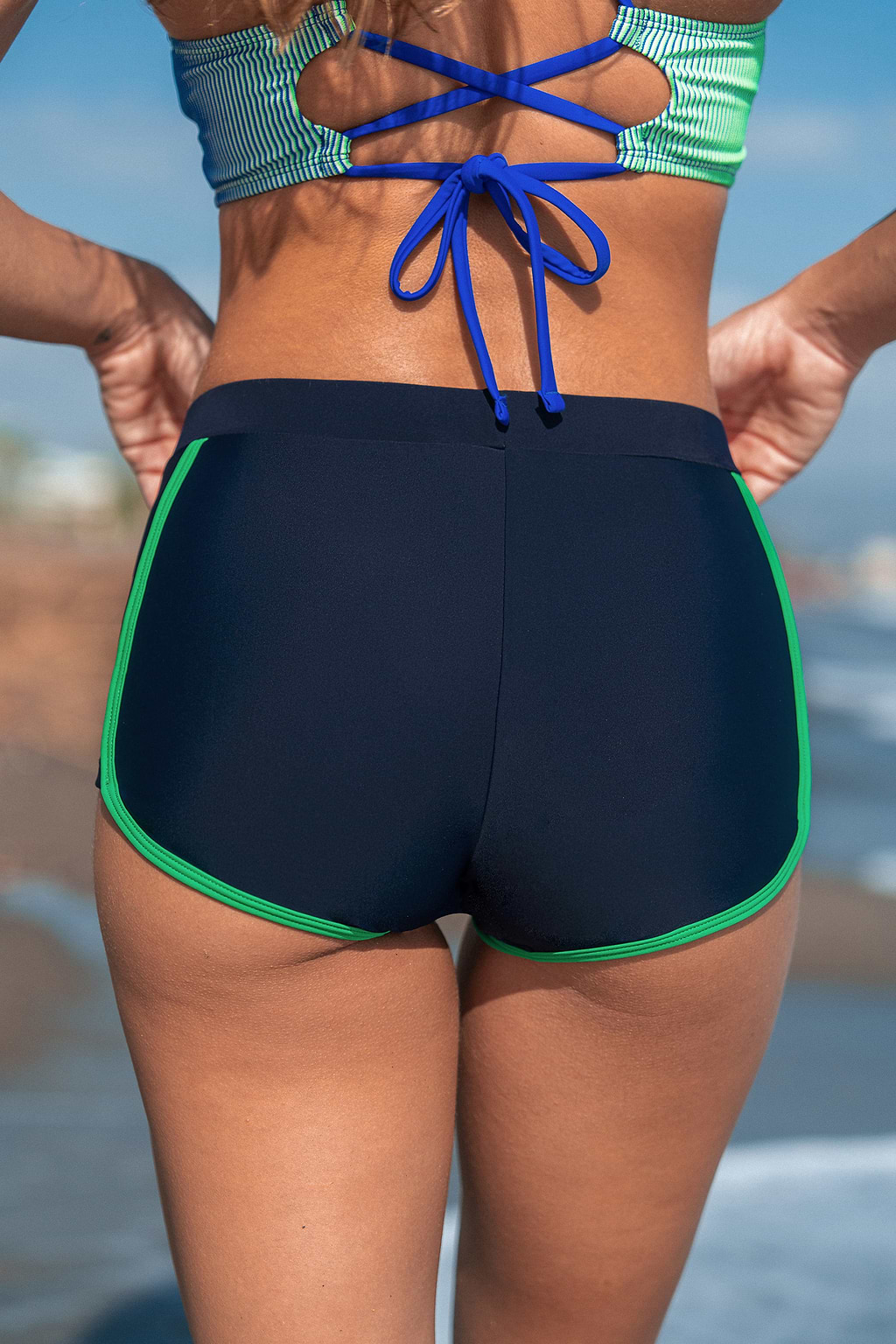 Blue Retro Sporty Swim Shorts