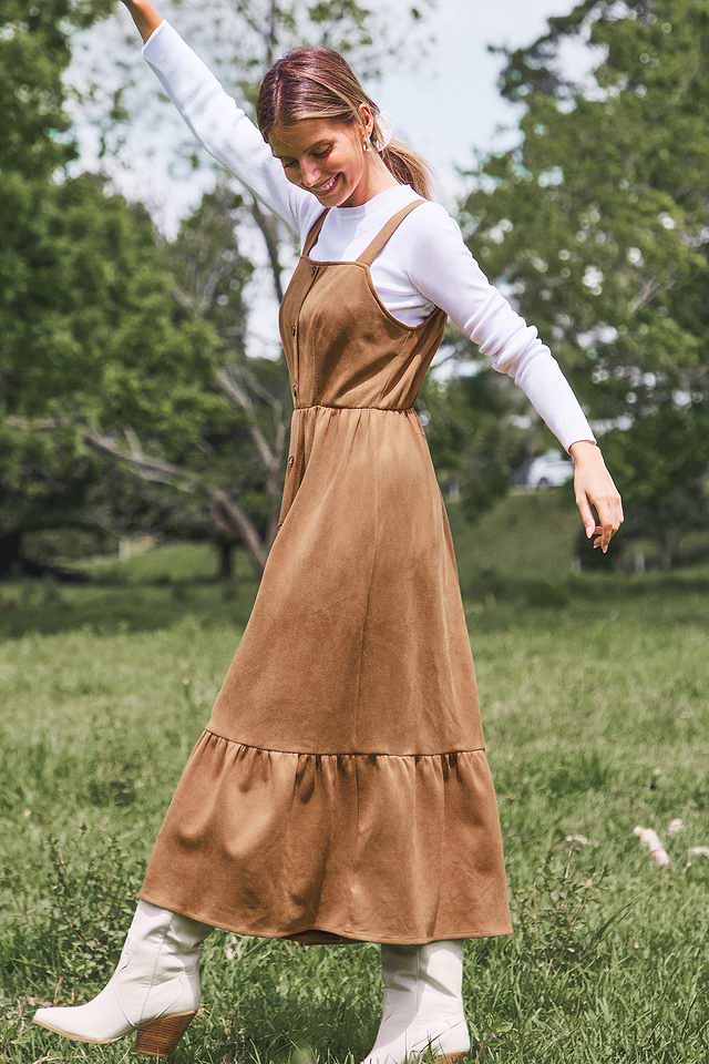 Brown Faux Suede Sleeveless Midi Dress | Effortlessly Chic | Cupshe