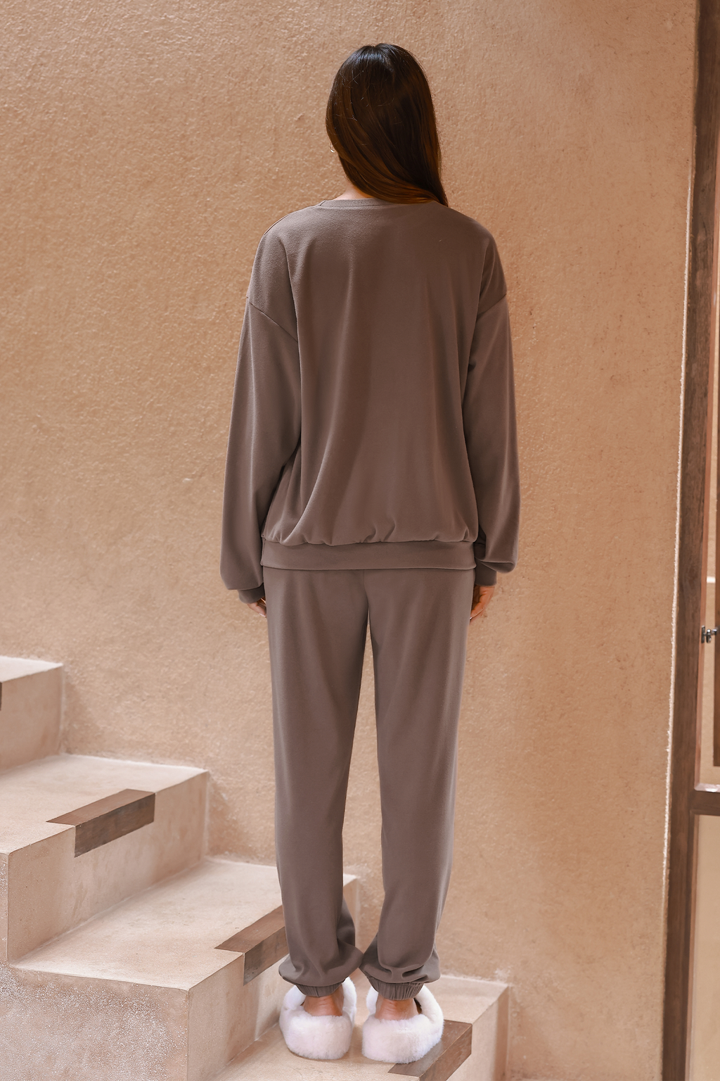 Brown Crewneck Top & Joggers Set