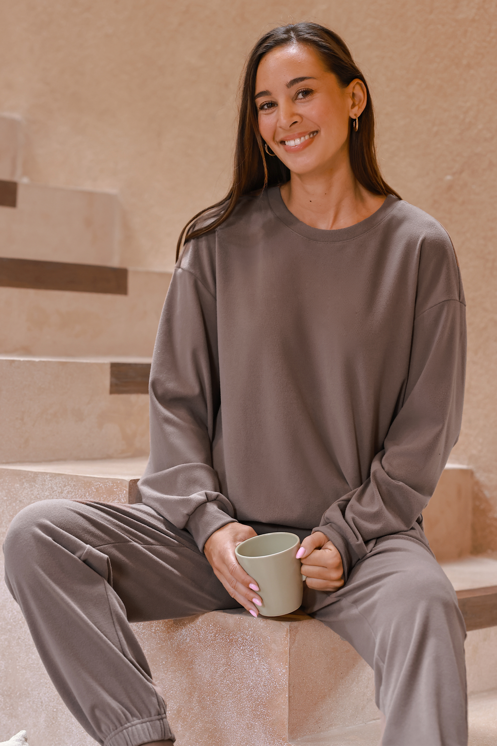 Brown Crewneck Top & Joggers Set