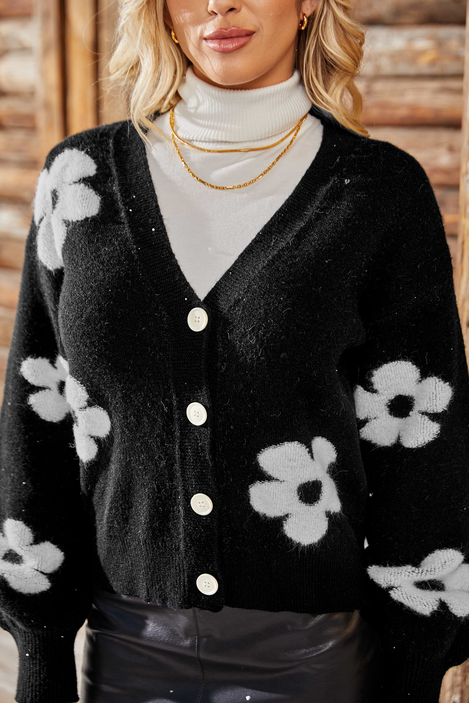 Black Floral Intarsia Knit Button Up Cardigan | Bold & Cozy | Cupshe