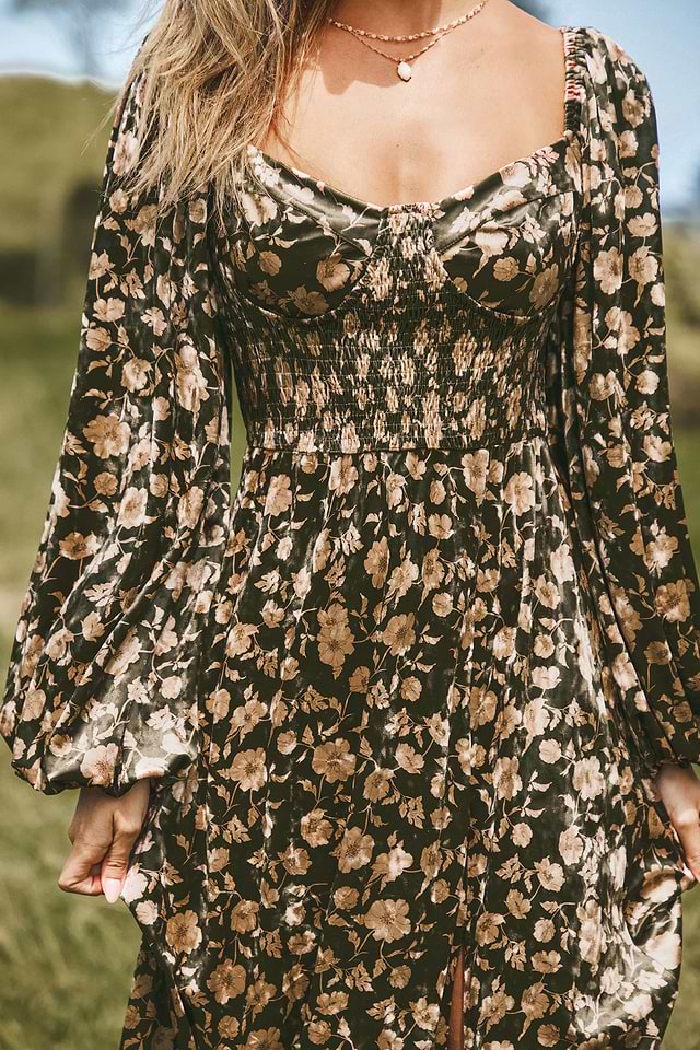 knee length dresses for ladies Madelyn Blue Floral Midi Dress – Finery London main image 0