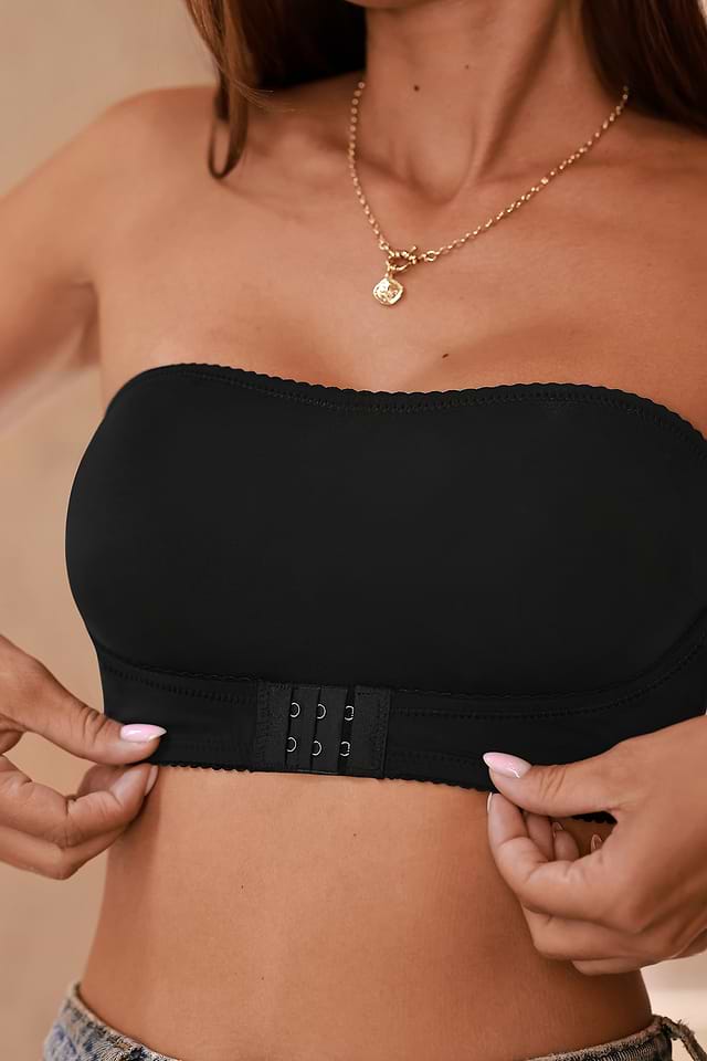 Soutien-gorge noir sans bretelles à fermeture frontale